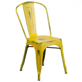 Flash Furniture - Tenley Commercial Grade Distressed Metal Indoor-Outdoor Stackable Chair - Yellow