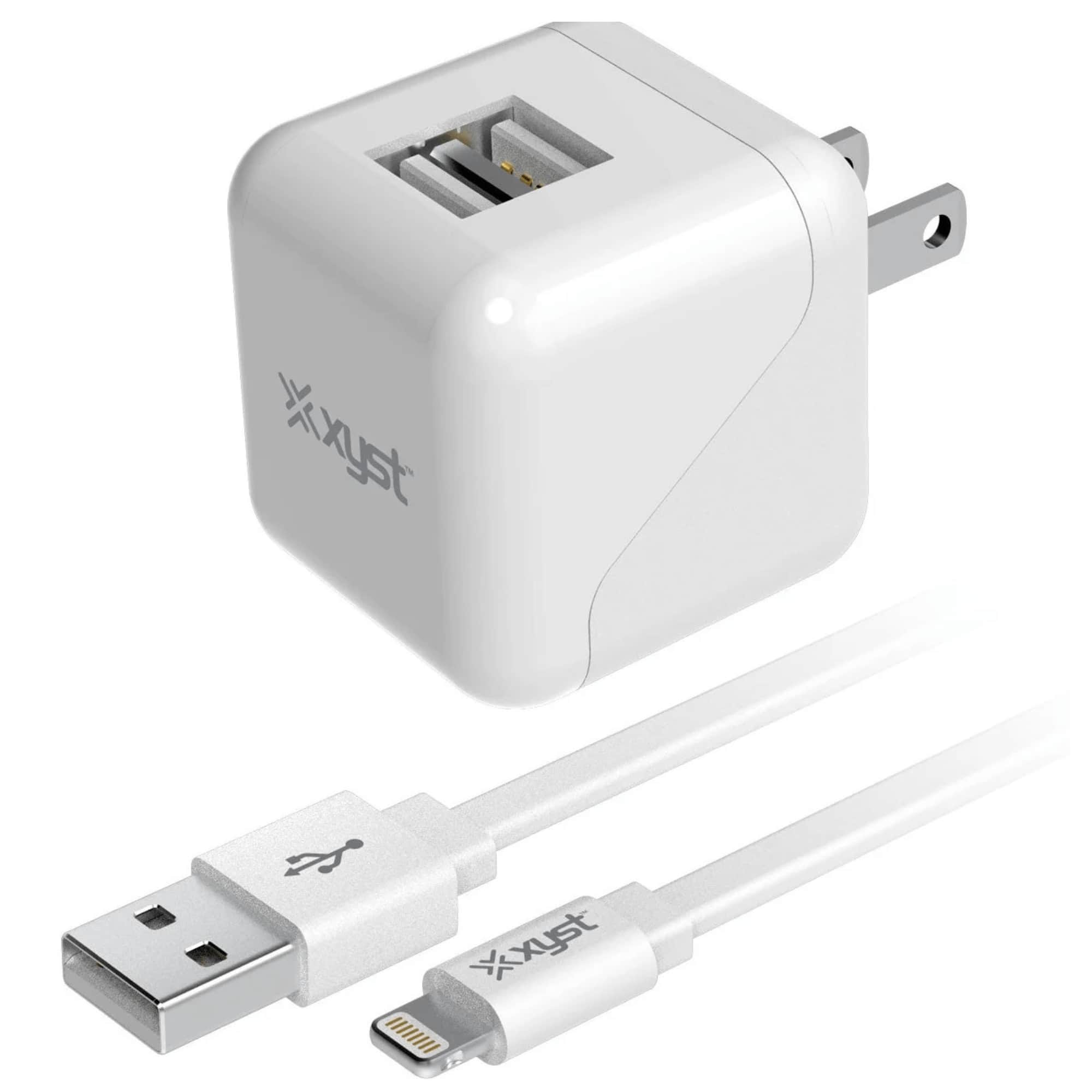 Xyst - 2.4-Amp Dual USB Wall Charger With 4Ft Lightning Cable - White