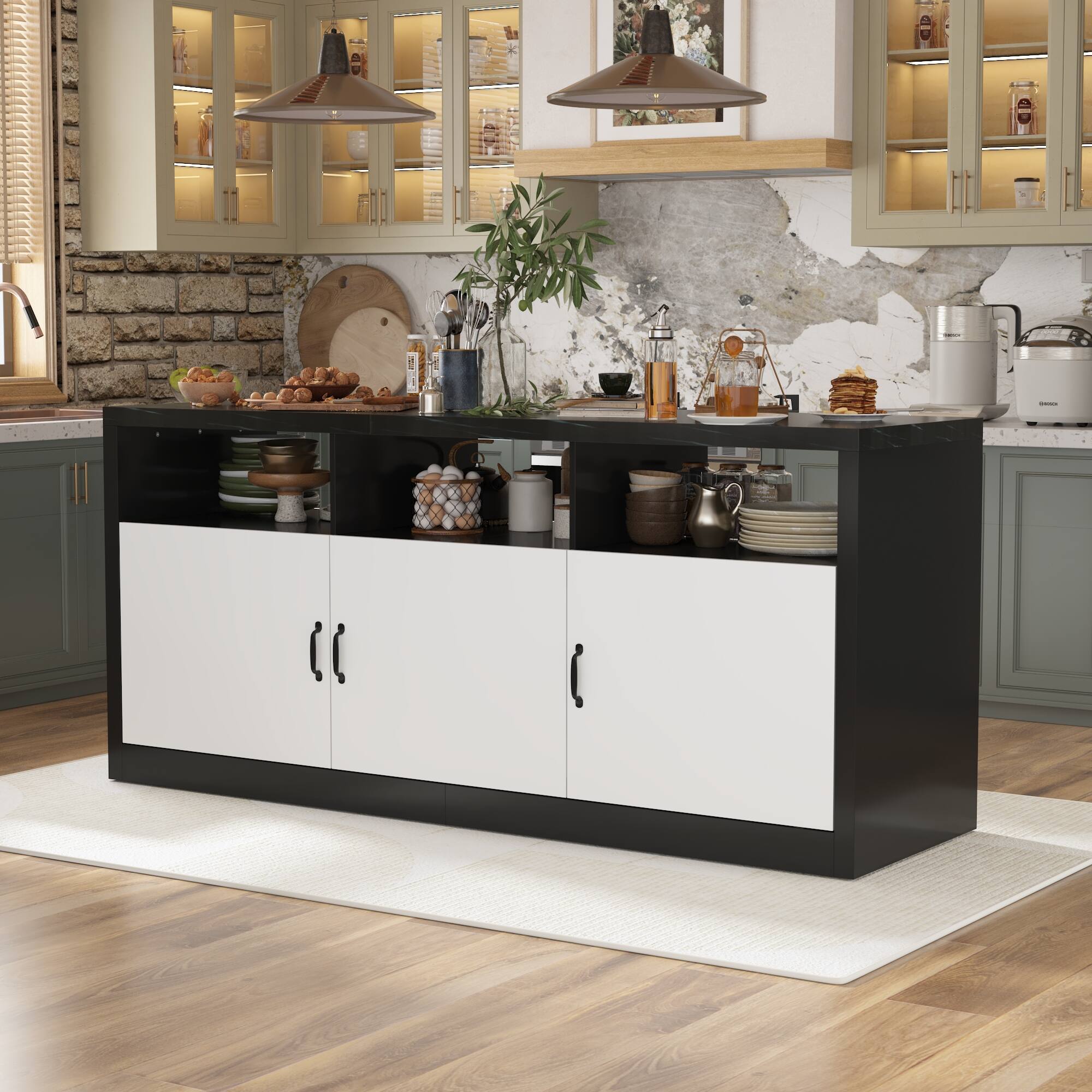 Alt View 5. Famapy - Famapy Industrial - Style Kitchen Island: Blend Function & Rustic Charm - White & Black.