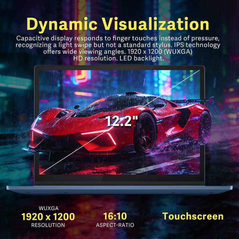 Dynamic Visualization

Capacitive display responds to finger touches instead of pressure, recognizing a light swipe but not a standard stylus. IPS technology offers wide viewing angles. 1920 x 1200 (WUXGA) HD resolution. LED backlight.

12.2" WUXGA 1920 x 1200 RESOLUTION 16:10 Touchscreen ASPECT-RATIO