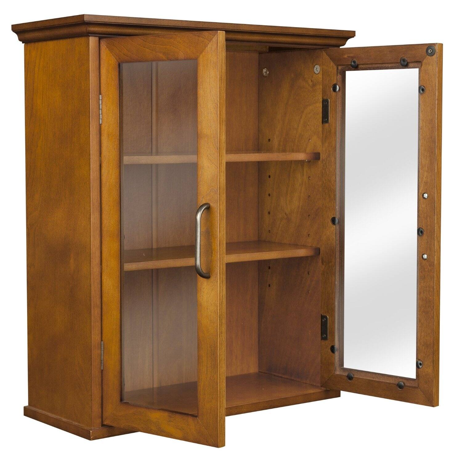 Angle. Hivvago - Oak Finish Bathroom Wall Cabinet with Glass  2-Doors & Shelves - Oak.