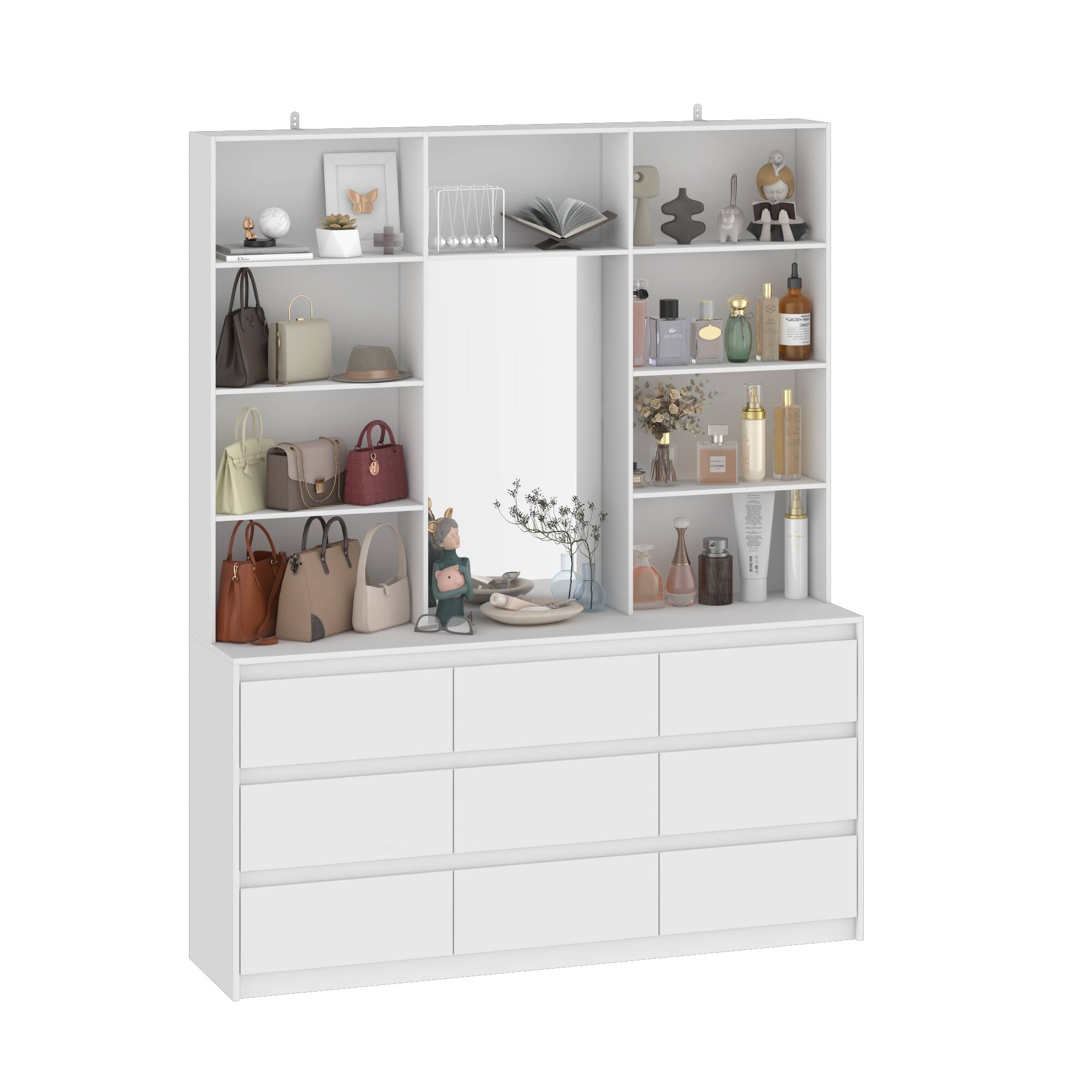 Angle. FUFU & GAGA - FUFU&GAGA Vanity Storage Cabinet with Mirror: Perfect for Closets & Women’s Spaces - White.