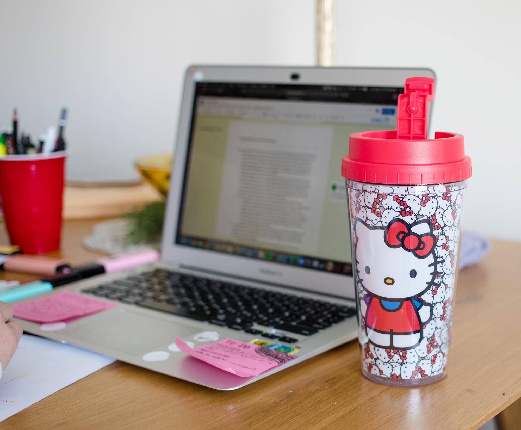 Alt View 3. Silver Buffalo - Sanrio Hello Kitty Allover Faces Plastic Travel Mug With Lid | Holds 16 Ounces - Red.