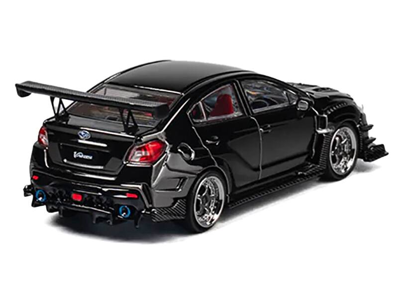 Back. CM Models - Subaru VAB WRX S4 Widebody Black Metallic with Red Interior with Extra Wheels 1/64 Diecast Model Car by CM Model - Black Metallic.