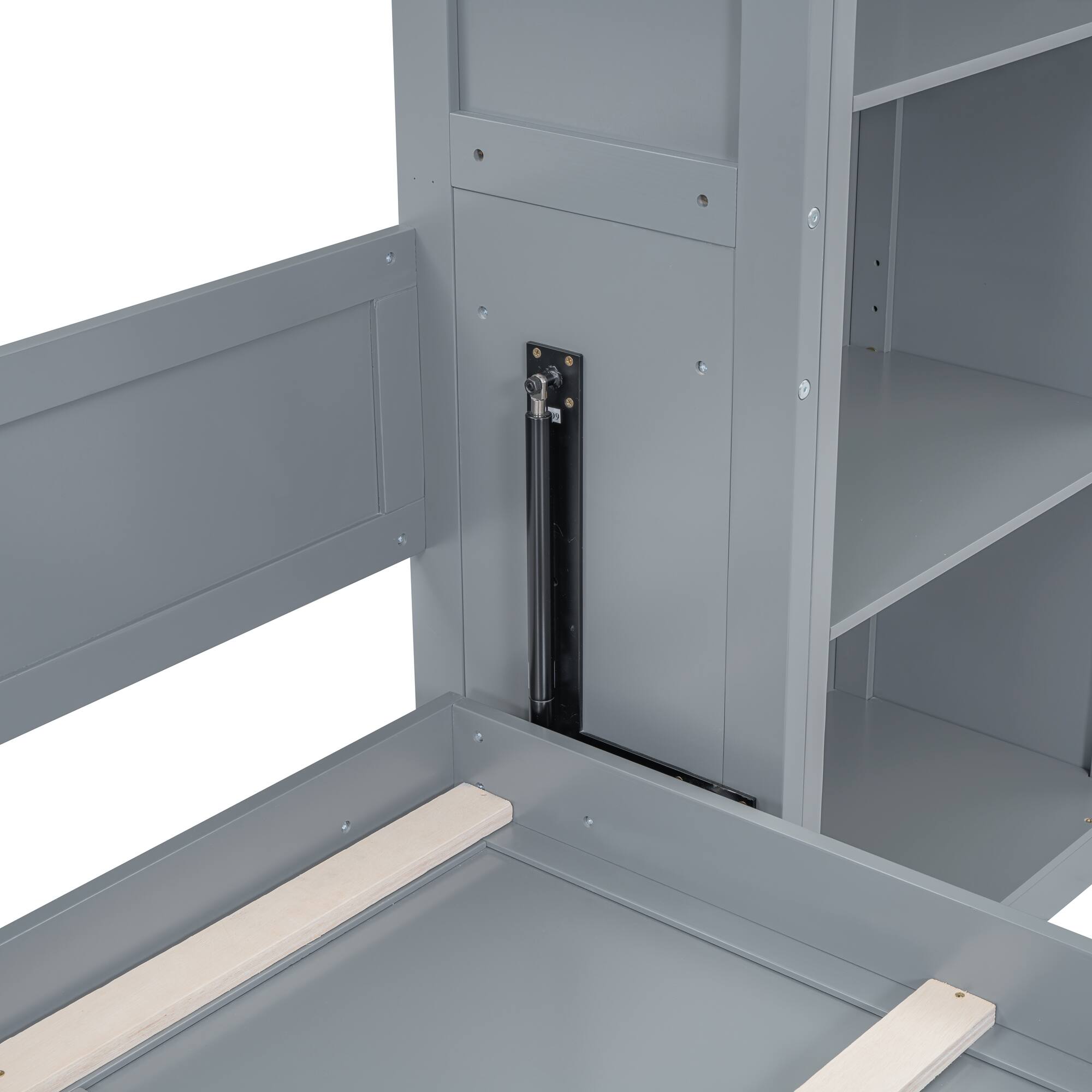 Alt View 7. Tiramisubest - Queen Size Gray Murphy Wall Bed with Shelves, Solid Wood + MDF, Space-Saving - Gray.