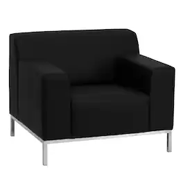 Emma + Oliver - Contemporary Leather Chair with Line Stitching and Integrated Stainless Steel Frame - Black