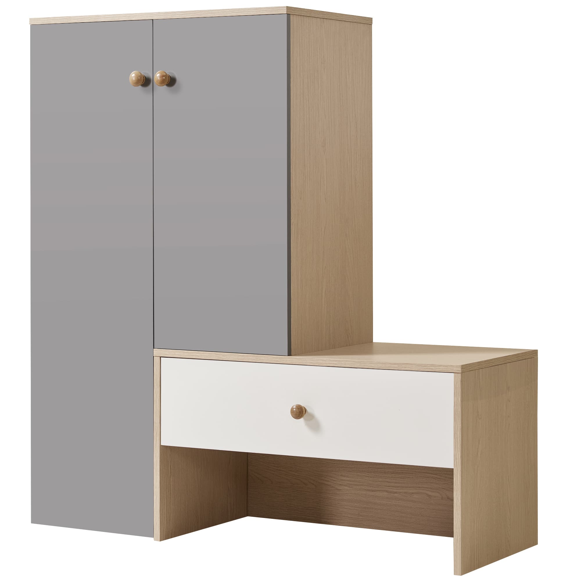 Dexmalle - Dexmalle-43.25''H 6-Tier Shoe Storage Organizer with Bench,Adjustable Shelves-White & Gray - Grey,Natural Wood,White