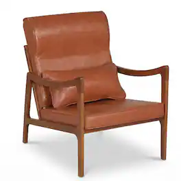 WELLFOR - Faux Leather Accent Armchair with Solid Rubber Wood Frame - Brown