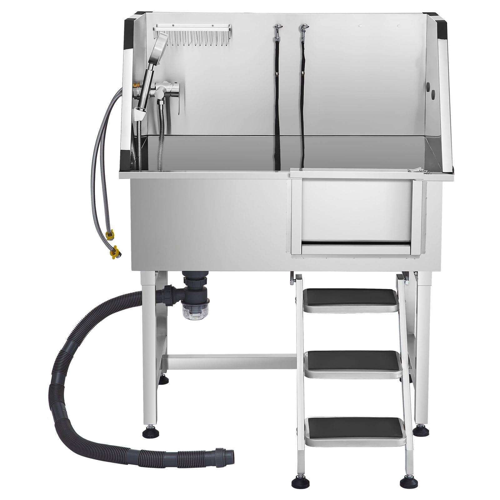 Glintex - 38" Stainless Steel Dog Grooming Bath Tub with Stairs, Faucet, and Showerhead, Non-Slip Leak-Proof Pet Washing Station