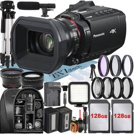 Bundle - Panasonic - HC-X1200 Camcorder UHD 4K HDMI + 2x 128GB Card + Backpack + LED Flash + Wide Angle + ZeeTech - Black