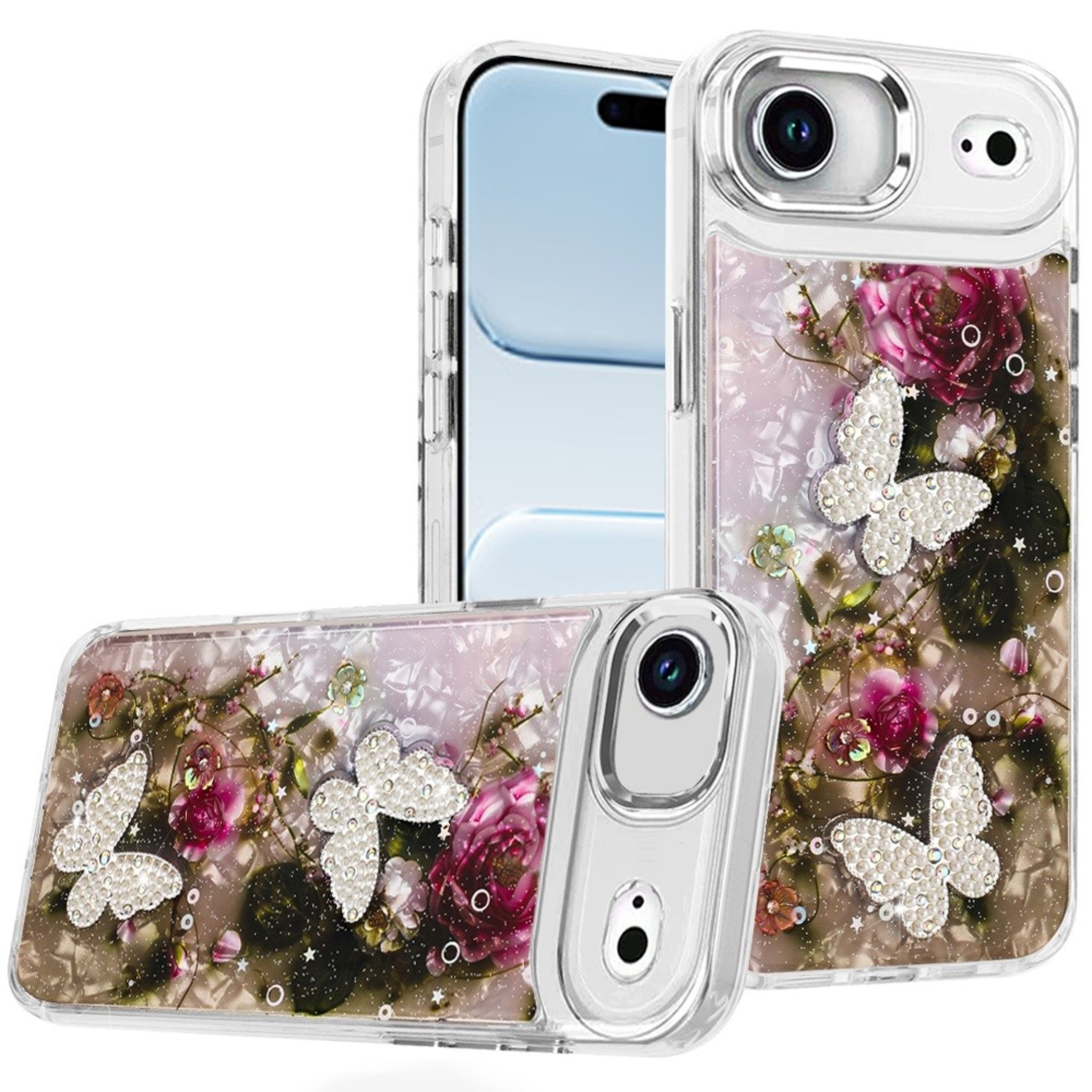 Kitcheniva - 3D Beaded Butterflies Design Epoxy Glitter Phone Case With Tempered Glass For iPhone Air - Multicolor price history on PriceWatchPro
