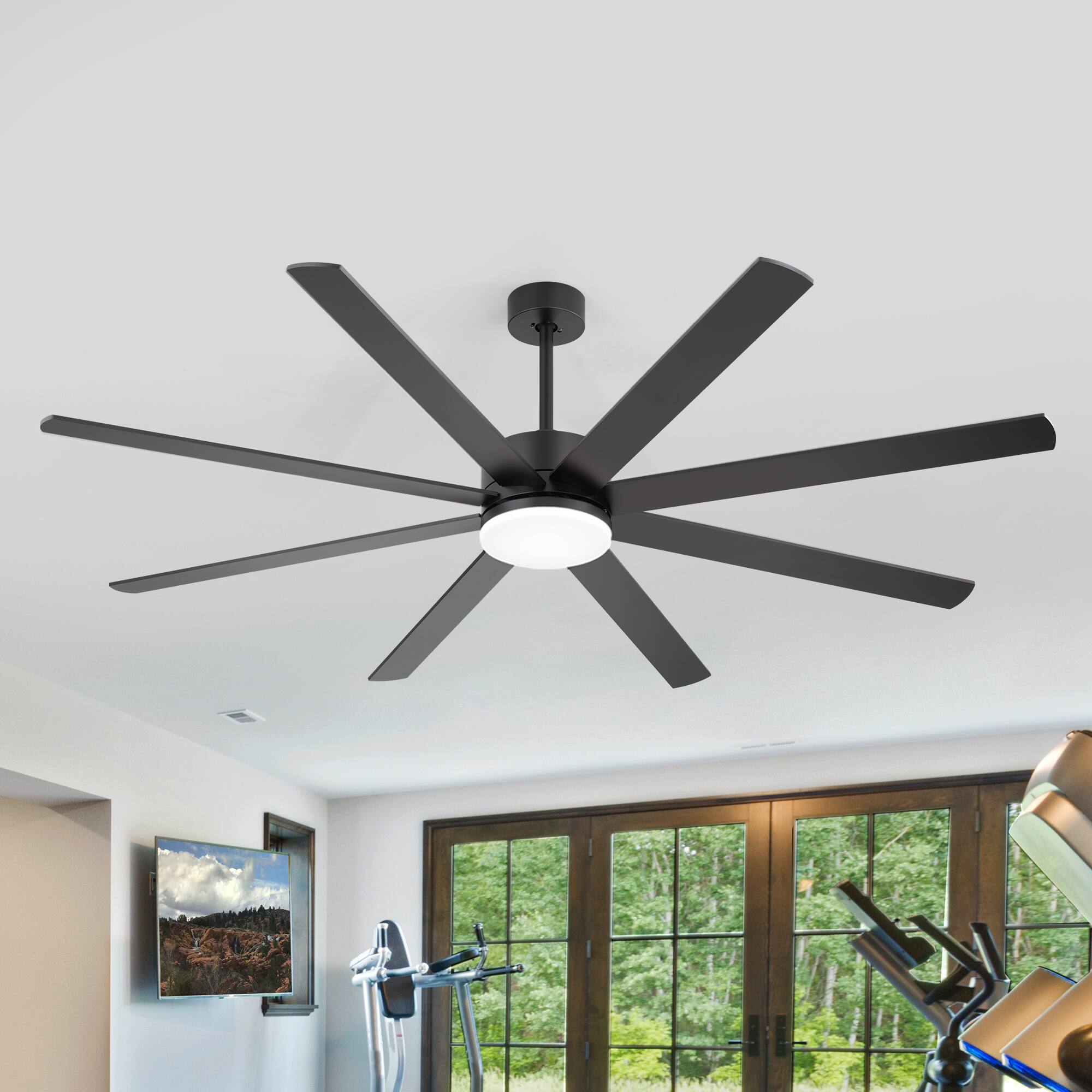 Front. Breezary - 72-Inch LED Ceiling Fan with 10 Dual-Finish Blades, 3-Color Temperature, Remote Control, 6-Speed Settings - matte black and walnut.