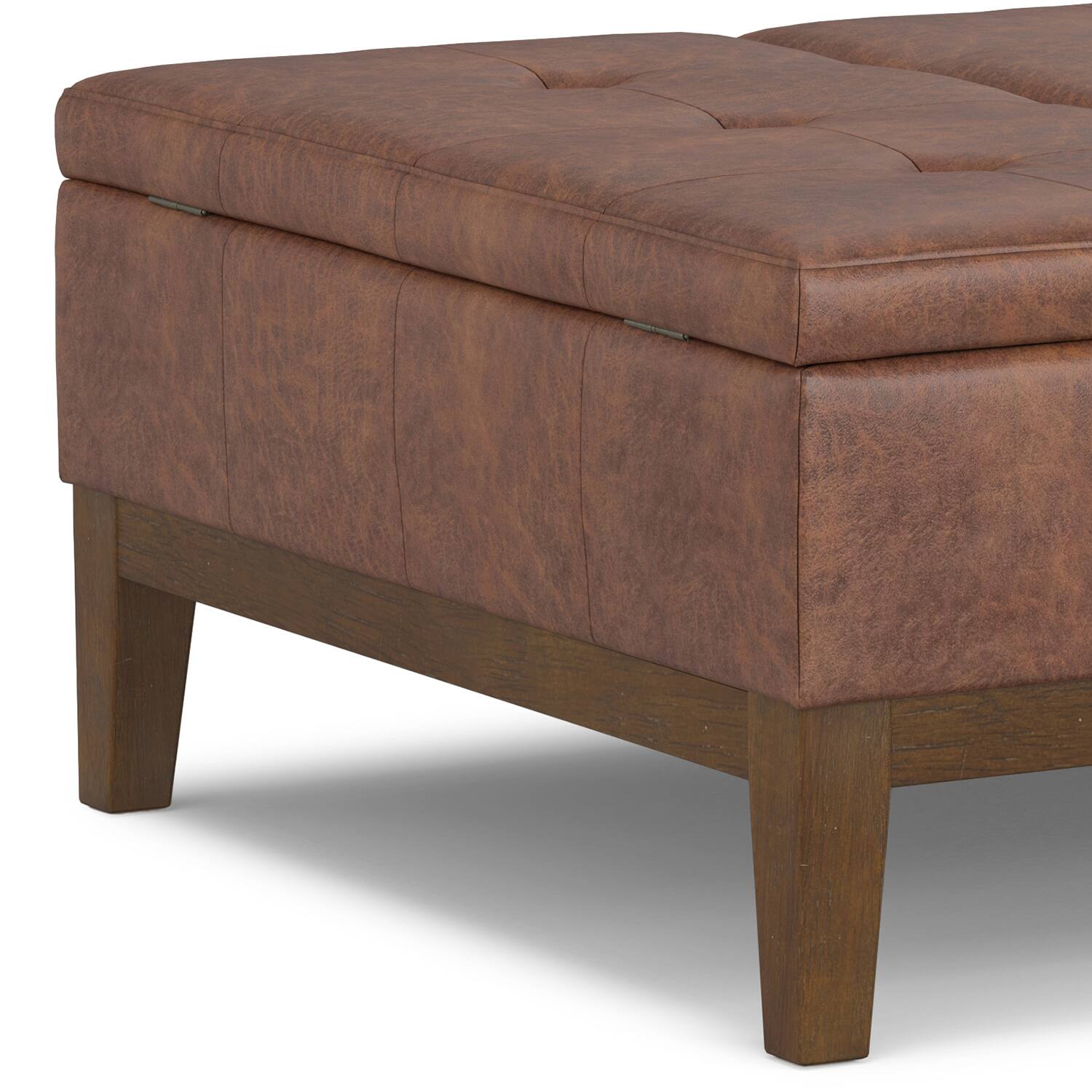 Alt View 5. Simpli Home - Dover 36 inch Contemporary Lift Top Coffee Table Storage Ottoman in Distressed Saddle Brown Vegan Faux Leather,Assembled - Distressed Saddle Brown.