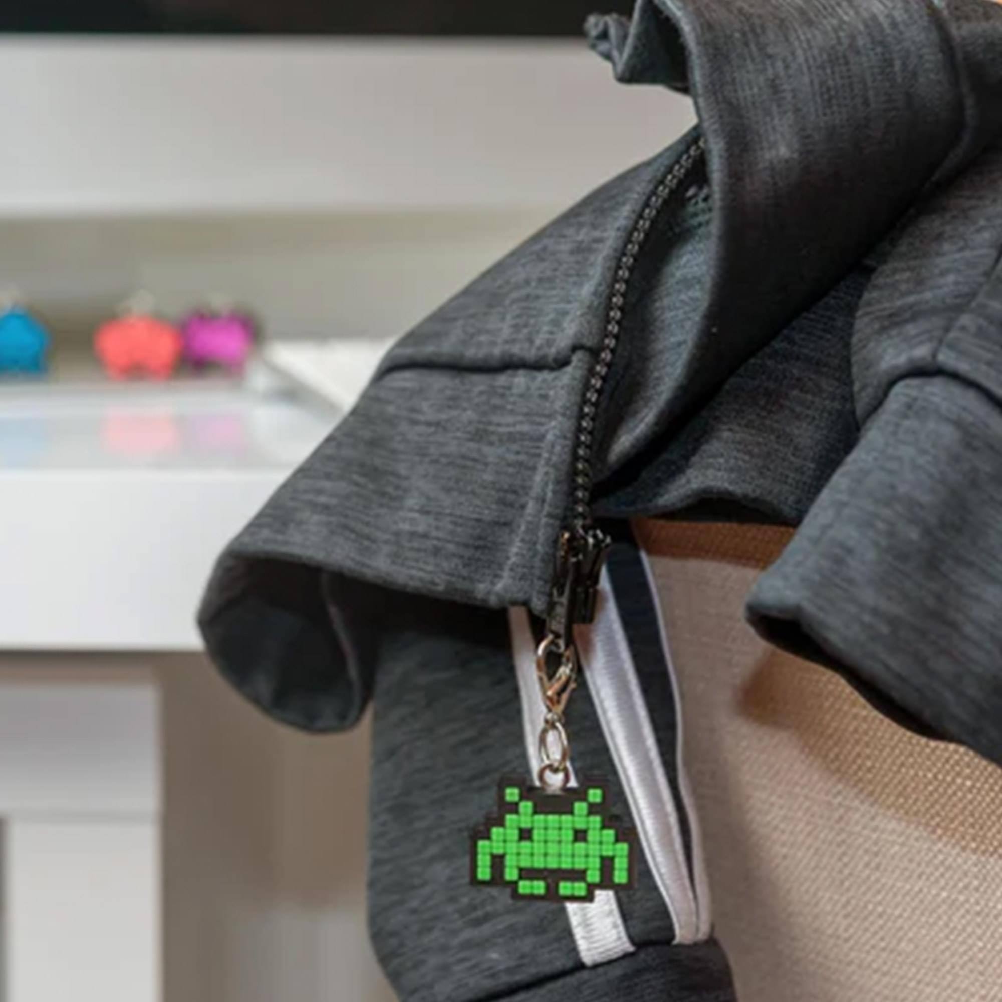 Alt View 4. Crowded Coop - Space Invaders Aliens Zipper Pulls Unique Video Game Accessories | 5-Piece Set - Green.