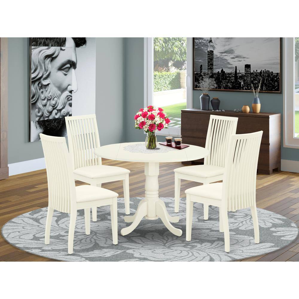 Left. East West Furniture - Dining Room Set Linen White - Brown.