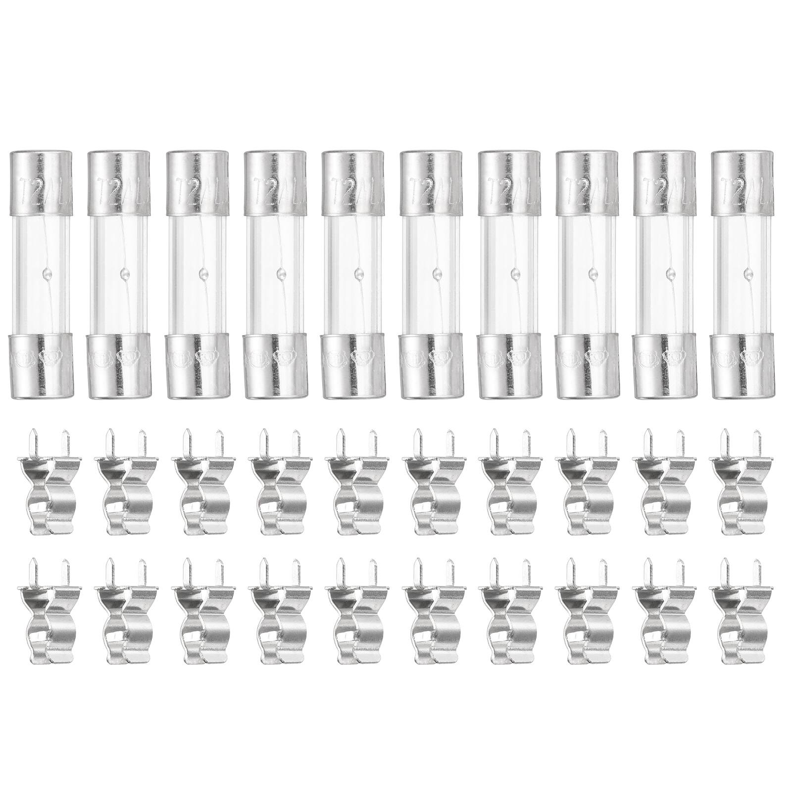 Front. Unique Bargains - Glass Tube Fuses, 5x20mm 2A 250V Slow Fast Blow Glass Cartridge Tube Fuse with 20pcs Safety Clip 10pcs.