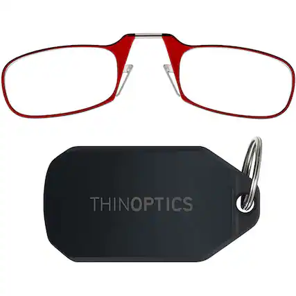 Front. ThinOptics - 1.5 Reading Glasses with Black KeyChain - Red.