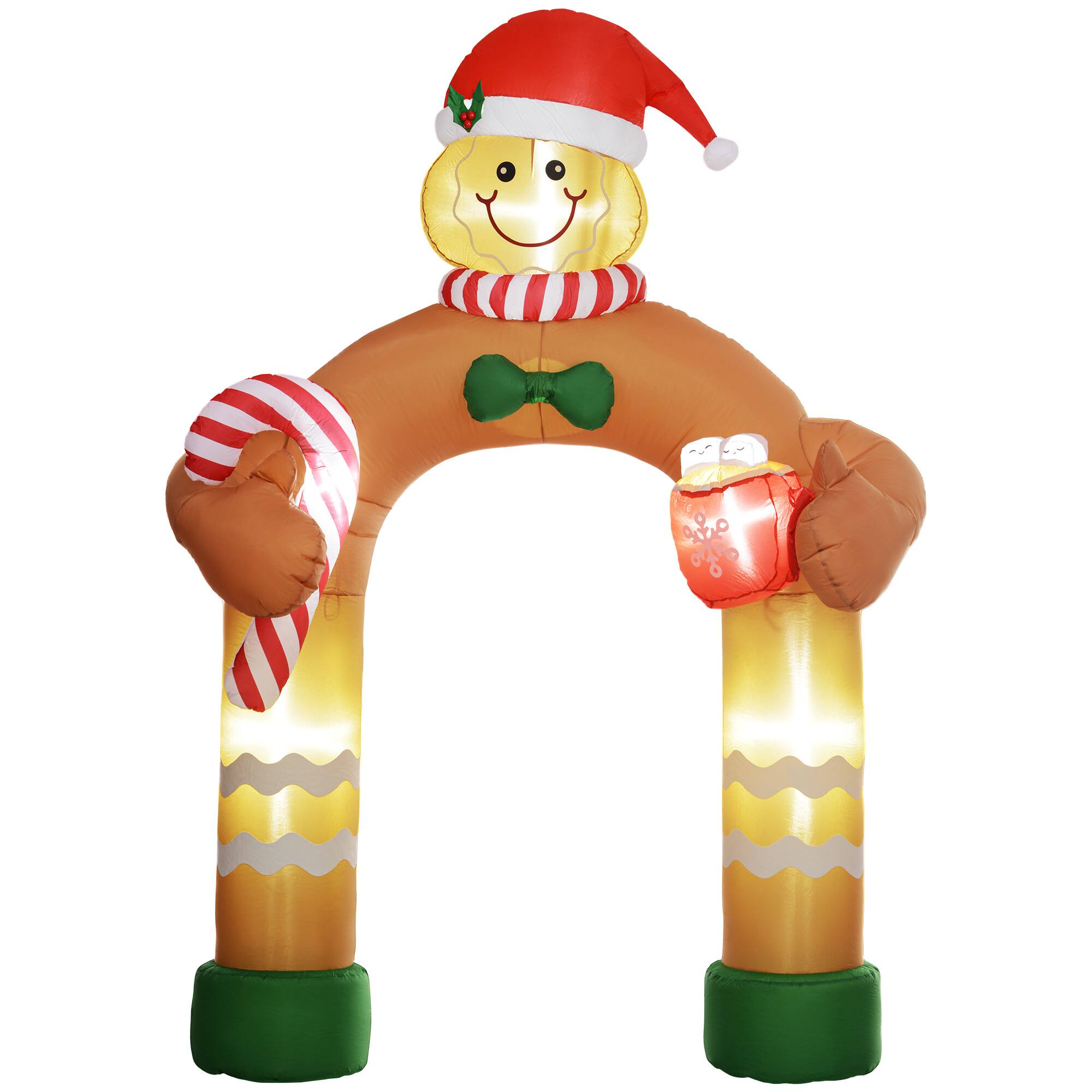 Front. TinyHomie - Outsunny 9ft Christmas Inflatable Gingerbread Man Arch White LED Decor - Brown.