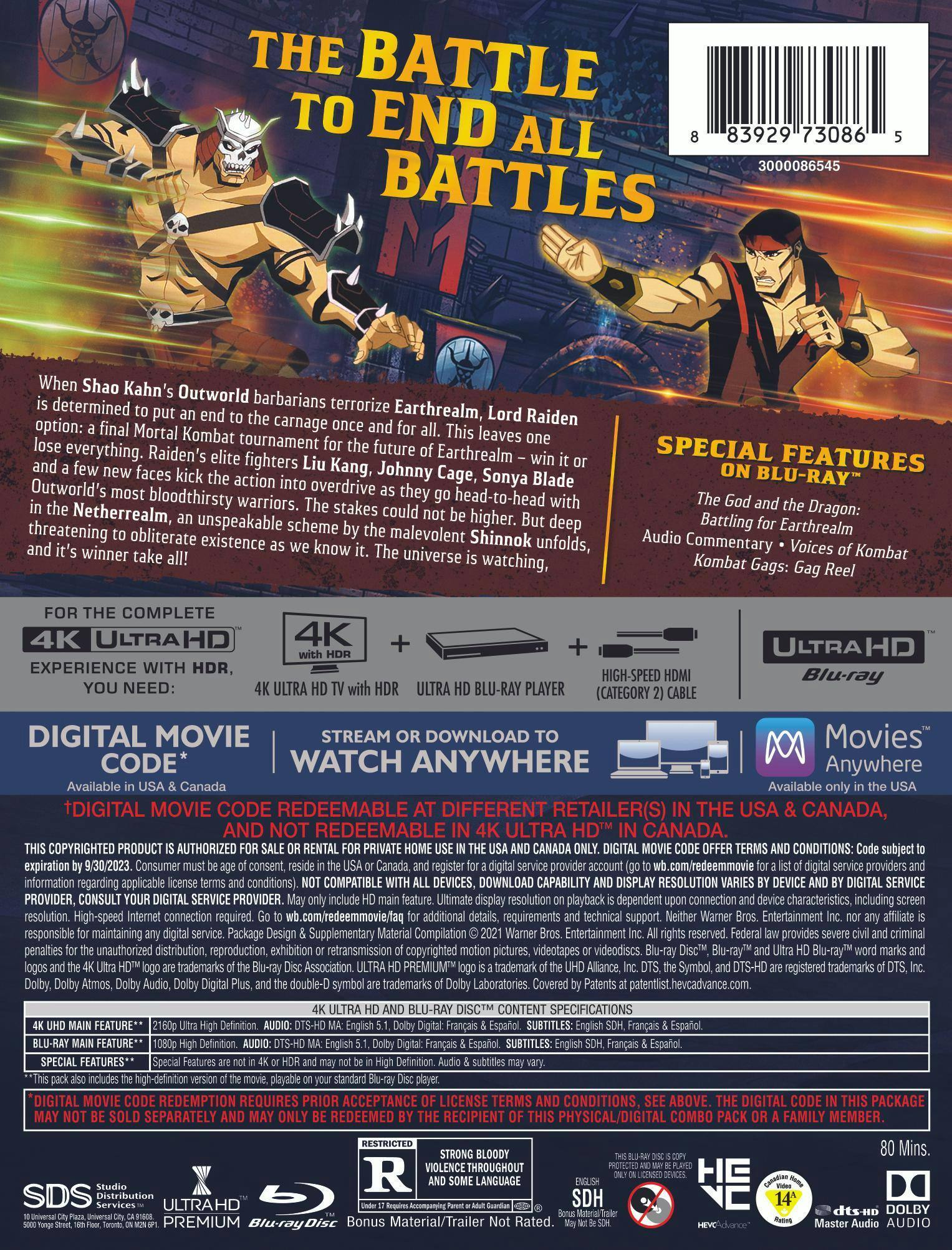 Back. Mortal Kombat Legends: Battle of the Realms (Limited Edition 4K Ultra HD Steelbook + Blu-ray) [UHD].