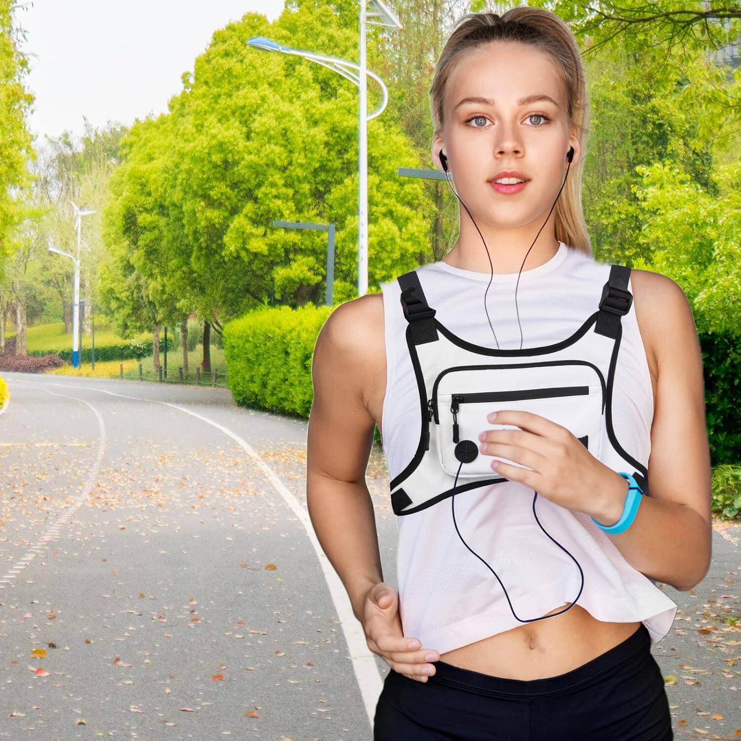 Alt View 3. Wikistore - WIKISTORE Running Chest Pack for Men Women Lightweight Water Resistant with Phone Holder White - White.