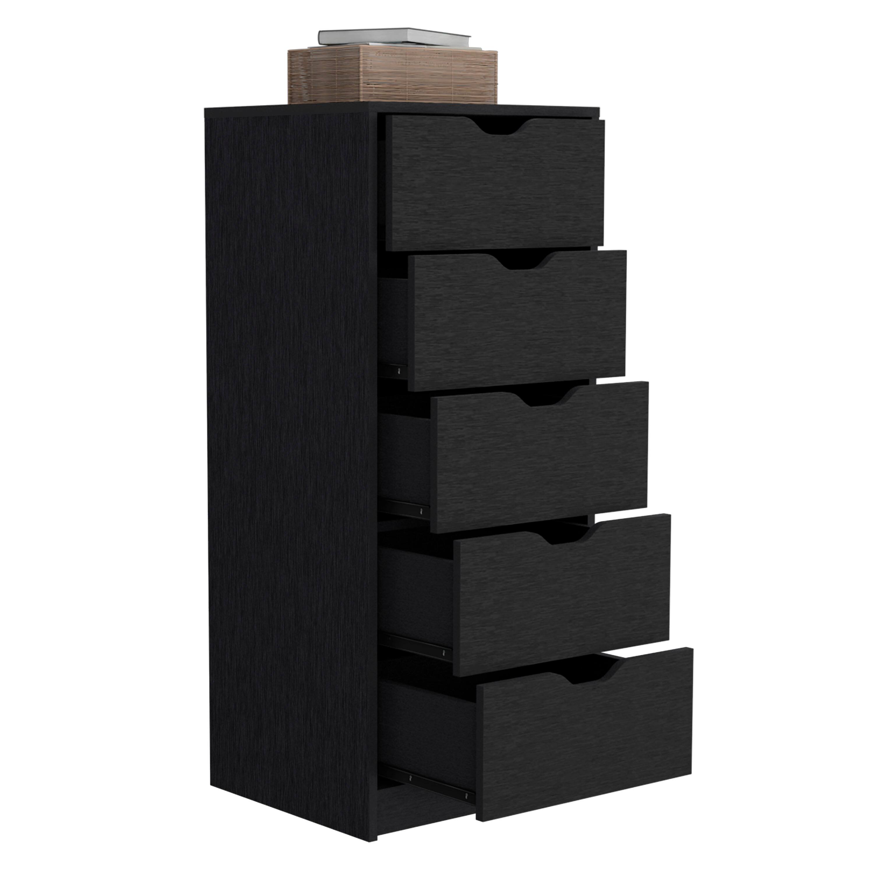 Alt View 3. TuHome - Basilea 5 Drawers Tall Dresser, Pull Out System - Black.