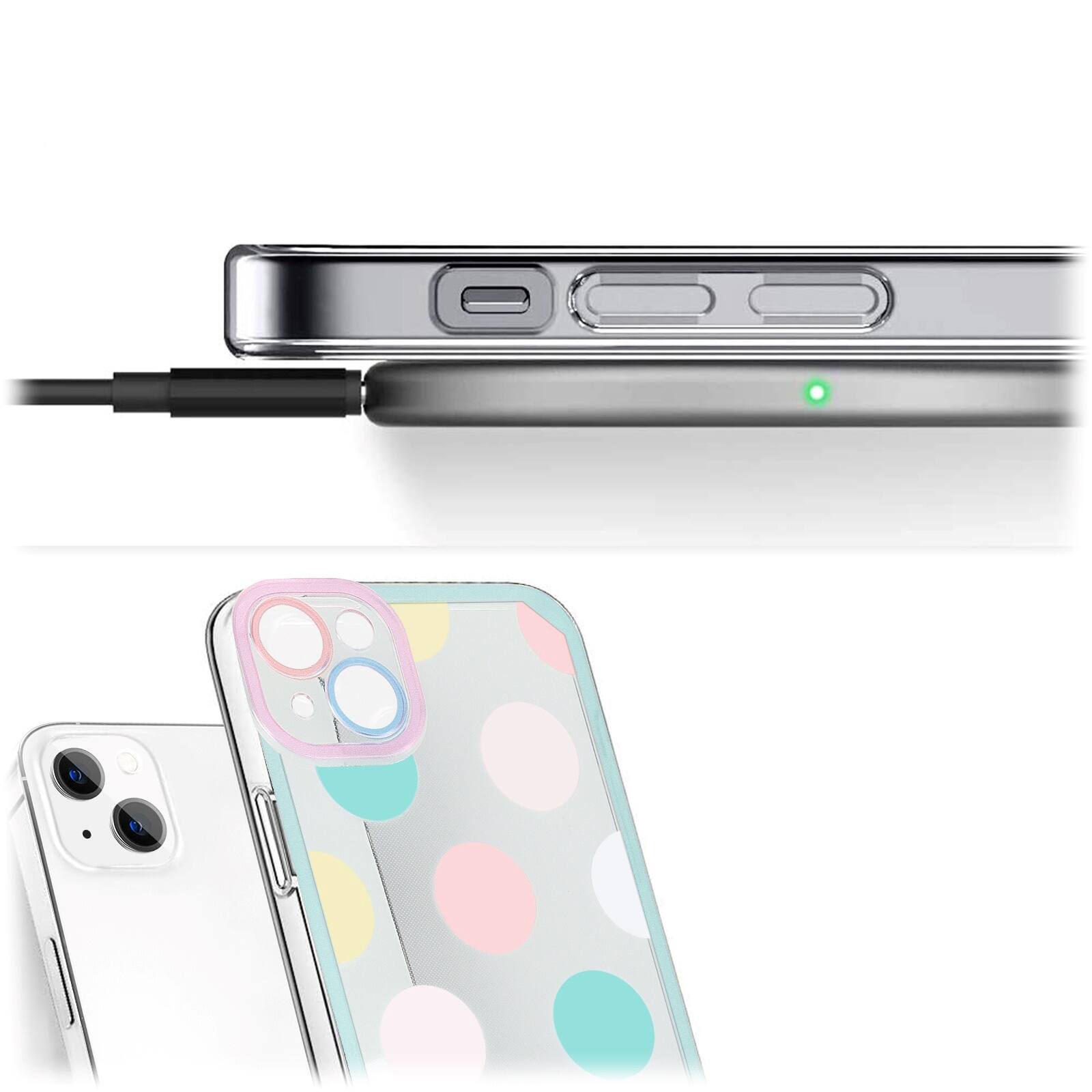 Alt View 12. SaharaCase - PolkaDot Hybrid-Flex Hard Shell Case for Apple iPhone 14 Plus - Clear/Pink/Teal.