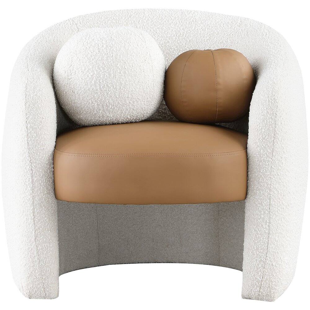 Alt View 3. Meridian Furniture - Acadia Cognac Vegan Leather / Cream Boucle Fabric Accent Chair - Brown.