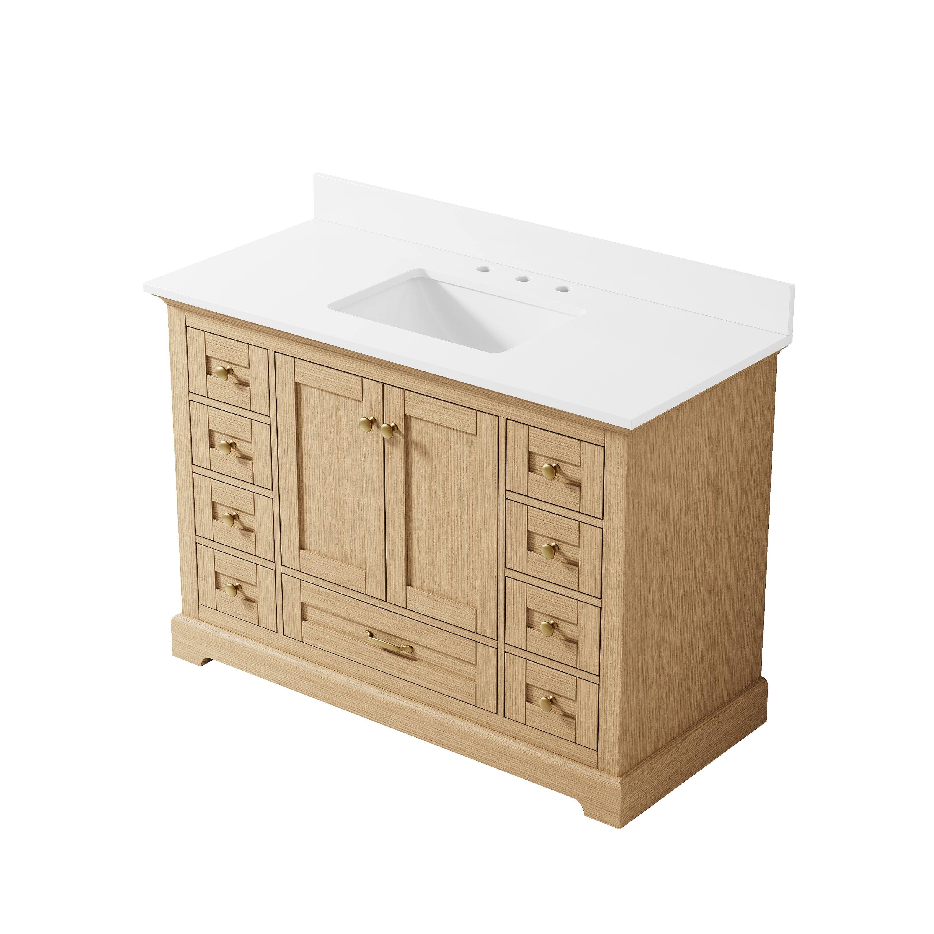 Alt View 9. WELLFOR - LVD 48 in. Solid Wood Single Sink Freestanding Bath Vanity with Culutered Marble Top, Assembled - OAK.
