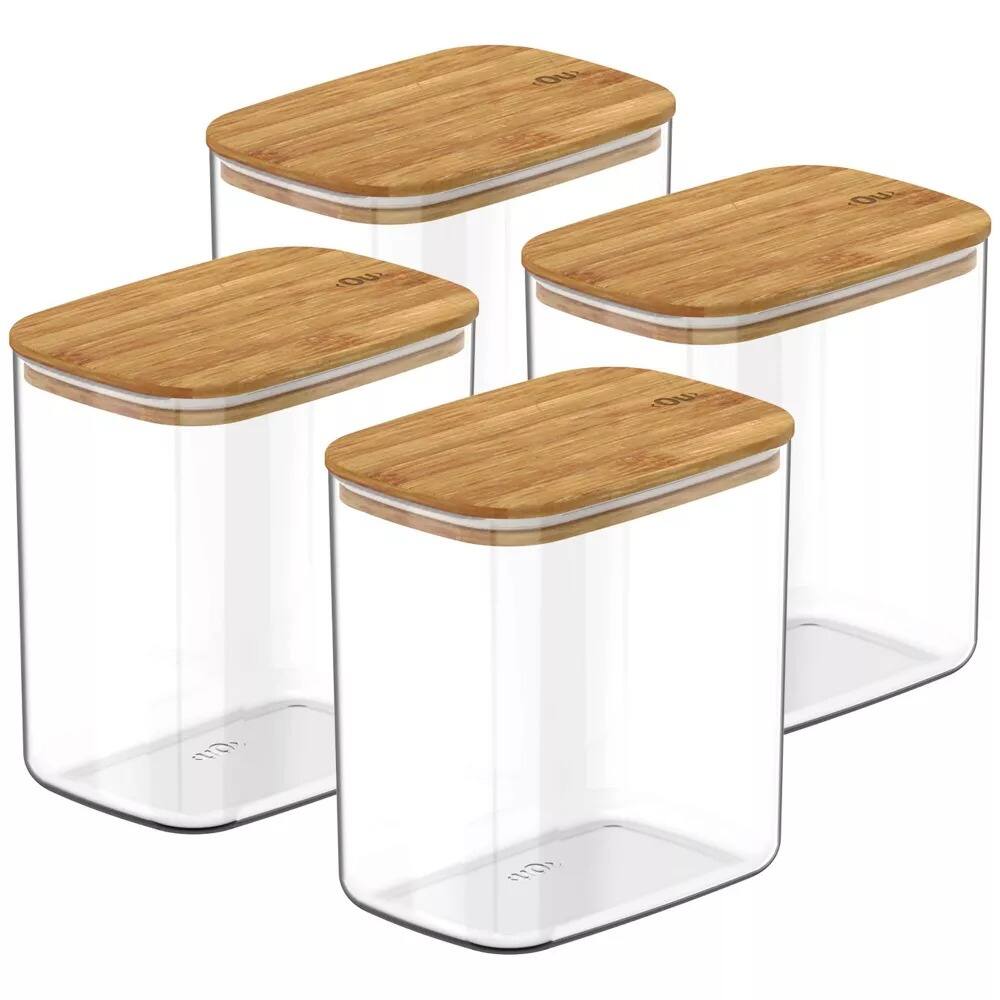 Alt View 9. OU - OU Airtight Food Storage Container Set 8pc (set of 4) w Bamboo Lid, Kitchen Pantry Jar Organizer - Clear.