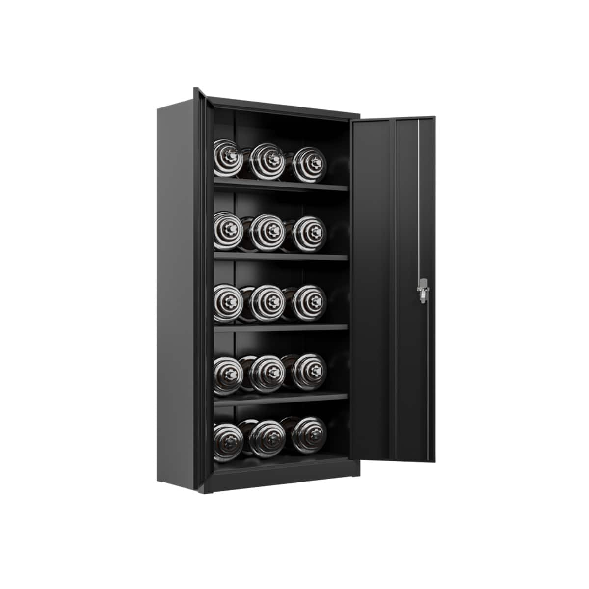 HTUTWOO - Steel Storage Cabinet - Locking Storage Cabinet with 2 Door and 5 Adjustable Shelves Garage Storage Cabinet for Home - Black