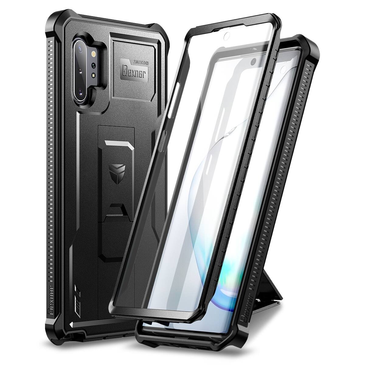 Front. dexnor - Dexnor for Galaxy Note 10+ Plus Case,[Built in Screen Protector and Kickstand] Military Grade Protection,Black - Black.