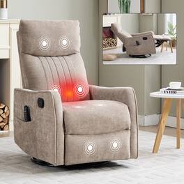 Bestier - Chenille Manual Recliner Chair with Heat and Massage, 360-Degree Swivel Recliner with Lumbar Heat, 8 Vibration Nodes - Khaki