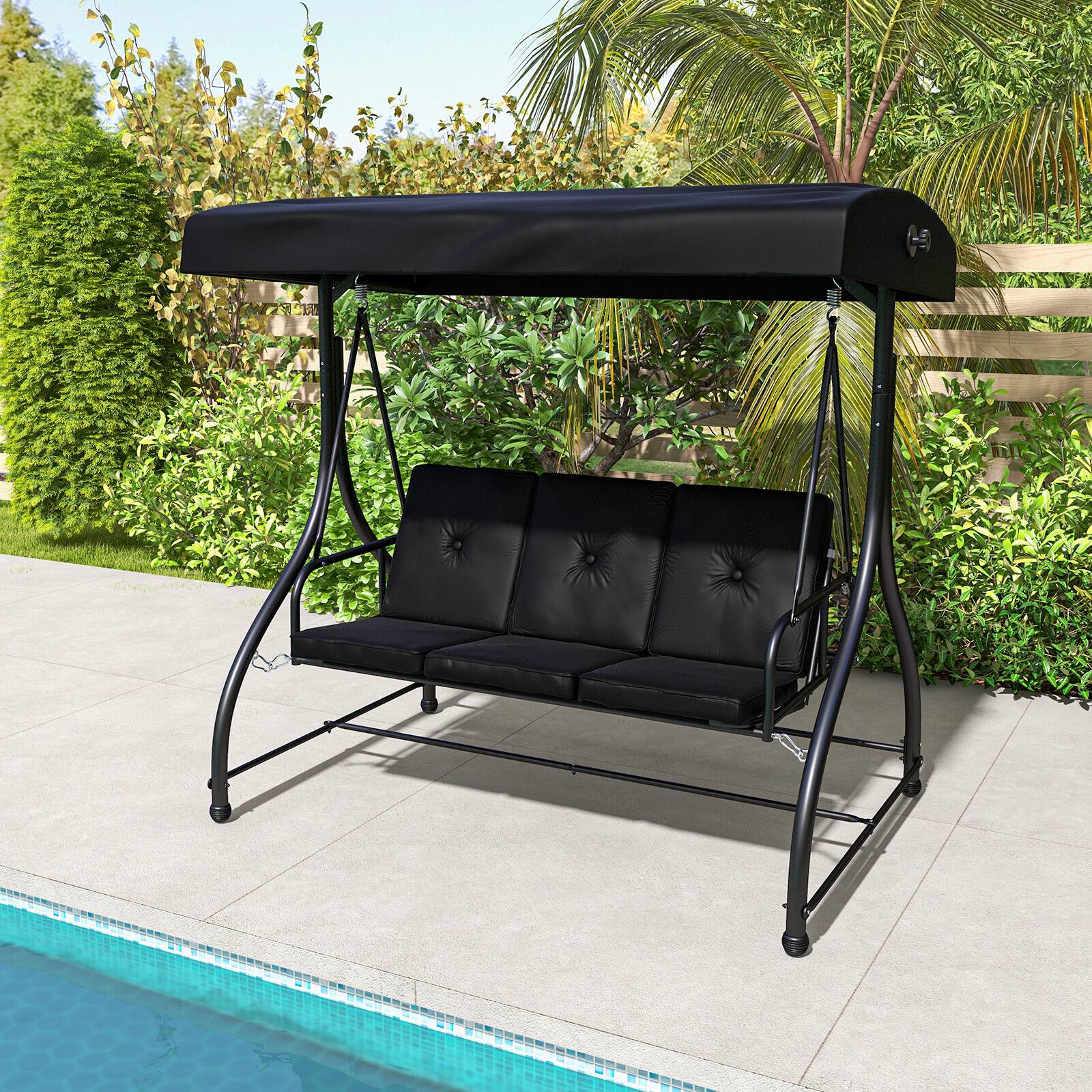 Alt View 1. Costway - Costway 3-Seat Outdoor Converting Patio Swing Glider Adjustable Canopy Porch Swing - Black.