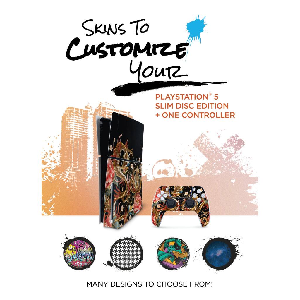 Skins to Customize Your  
PlayStation® 5 Slim Disc Edition + One Controller  
Many Designs to Choose From!