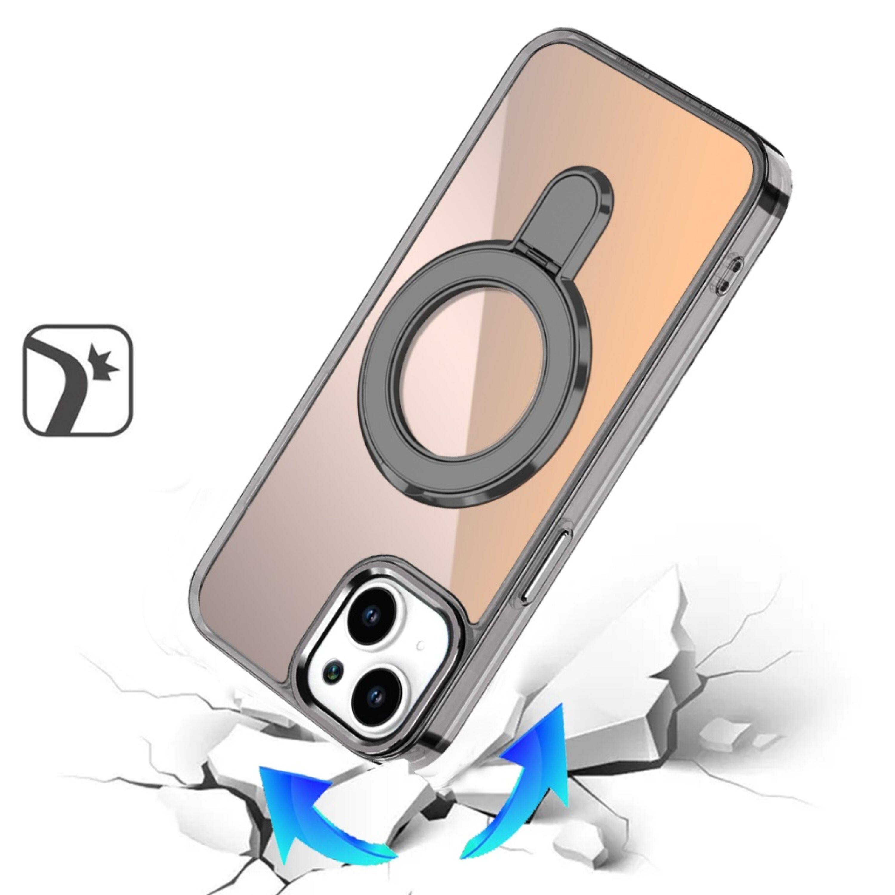 Angle. Kitcheniva - Radiant Chrome Magnetic Circle Stand Phone Case With Tempered Glass For iPhone 13/14 Black - Black.