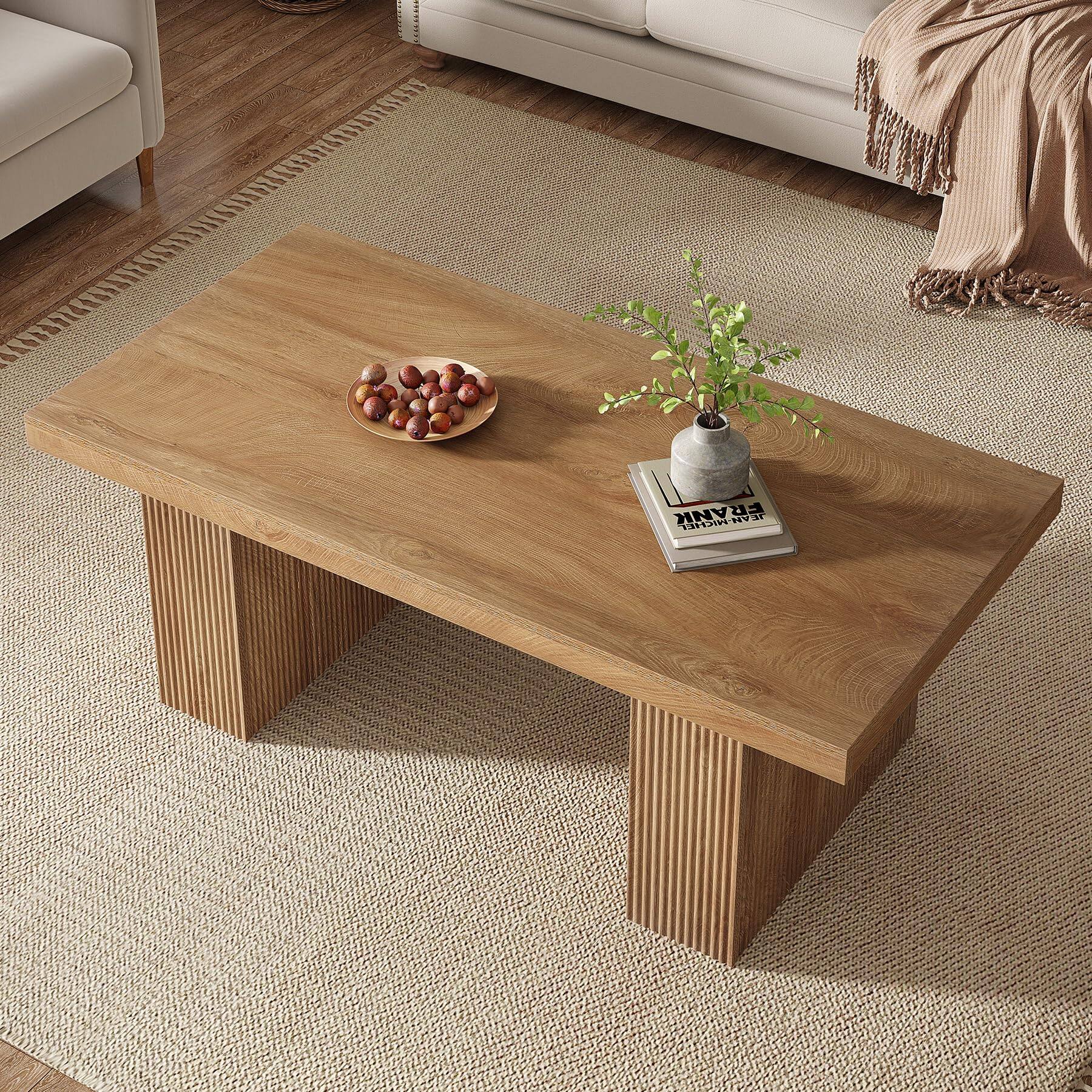 Alt View 5. Tribesigns - Farmhouse Coffee Table, 47.24 Inch Rectangle Center Table with Large Tabletop & Thick Base, Rustic Wooden Furniture for - Brown.