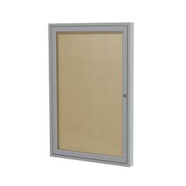 Ghent - 1 Door Enclosed Vinyl Bulletin Board with Satin Frame, 36"H x 30"W, Caramel