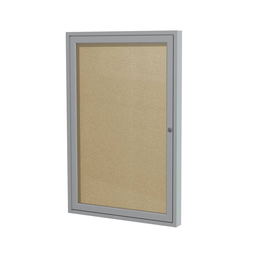 Front. Ghent - Ghent 1 Door Enclosed Vinyl Bulletin Board with Satin Frame, 36"H x 30"W, Caramel.