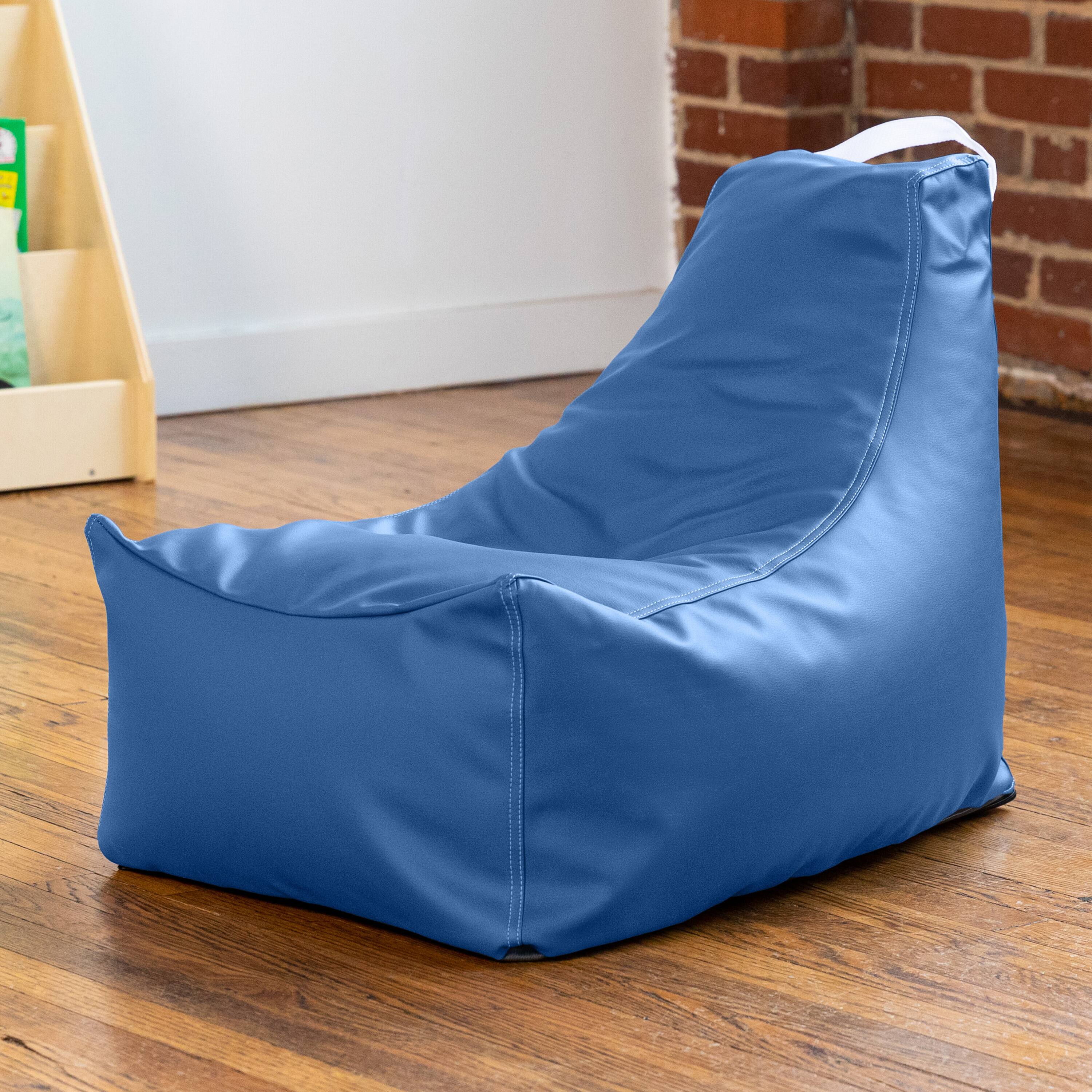 Left. Jaxx - Jaxx Pezzi Jr Kids Classroom Bean Bag Chair, Premium Vinyl, Royal Blue - Royal Blue.