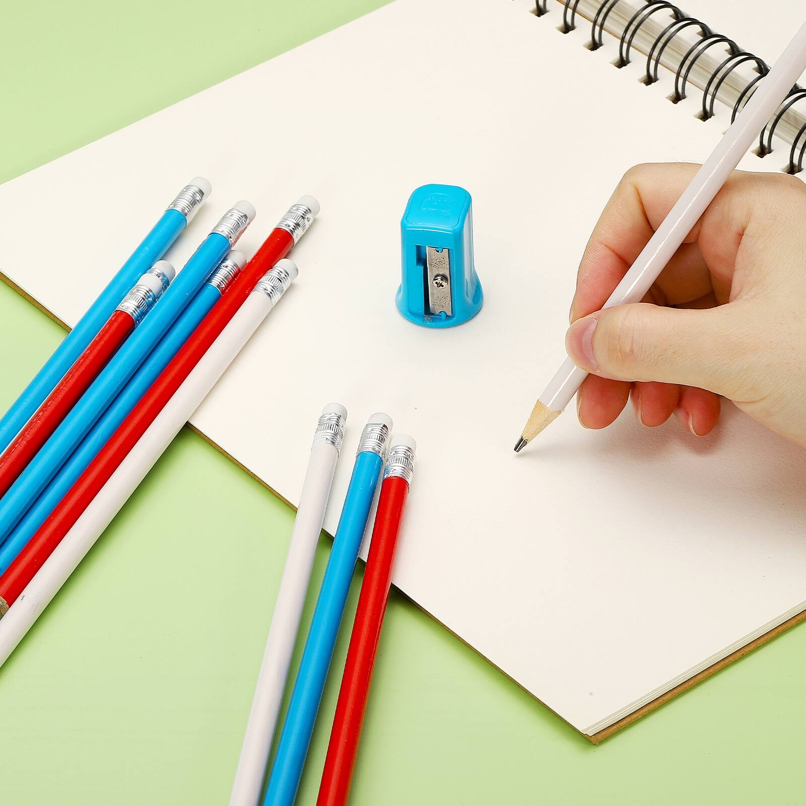 Alt View 4. Unique Bargains - Round Wooden Pencils Bulk, 24pcs HB Graphite Pencils w/ Eraser for Office, Eng, Writing, Art, Drawing - Red.