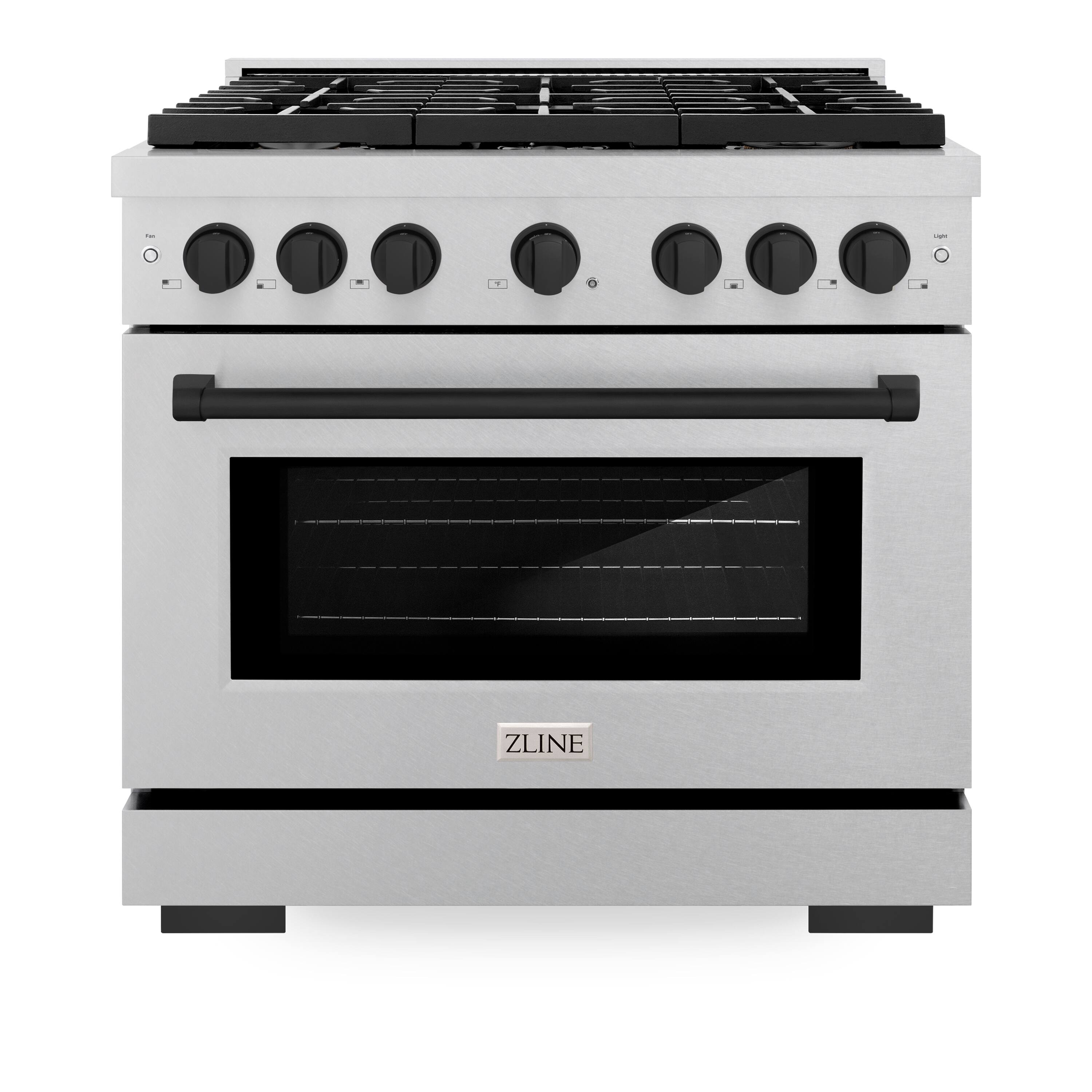ZLINE - Autograph 36 in. Paramount Satin Steel Gas Range w/ 6 Burners & Black Accents (SGRSZ-36-MB) - Stainless Steel - Front_Zoom
