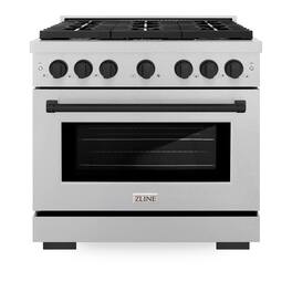 ZLINE - Autograph 36 in. Paramount Satin Steel Gas Range w/ 6 Burners & Black Accents (SGRSZ-36-MB) - Stainless Steel