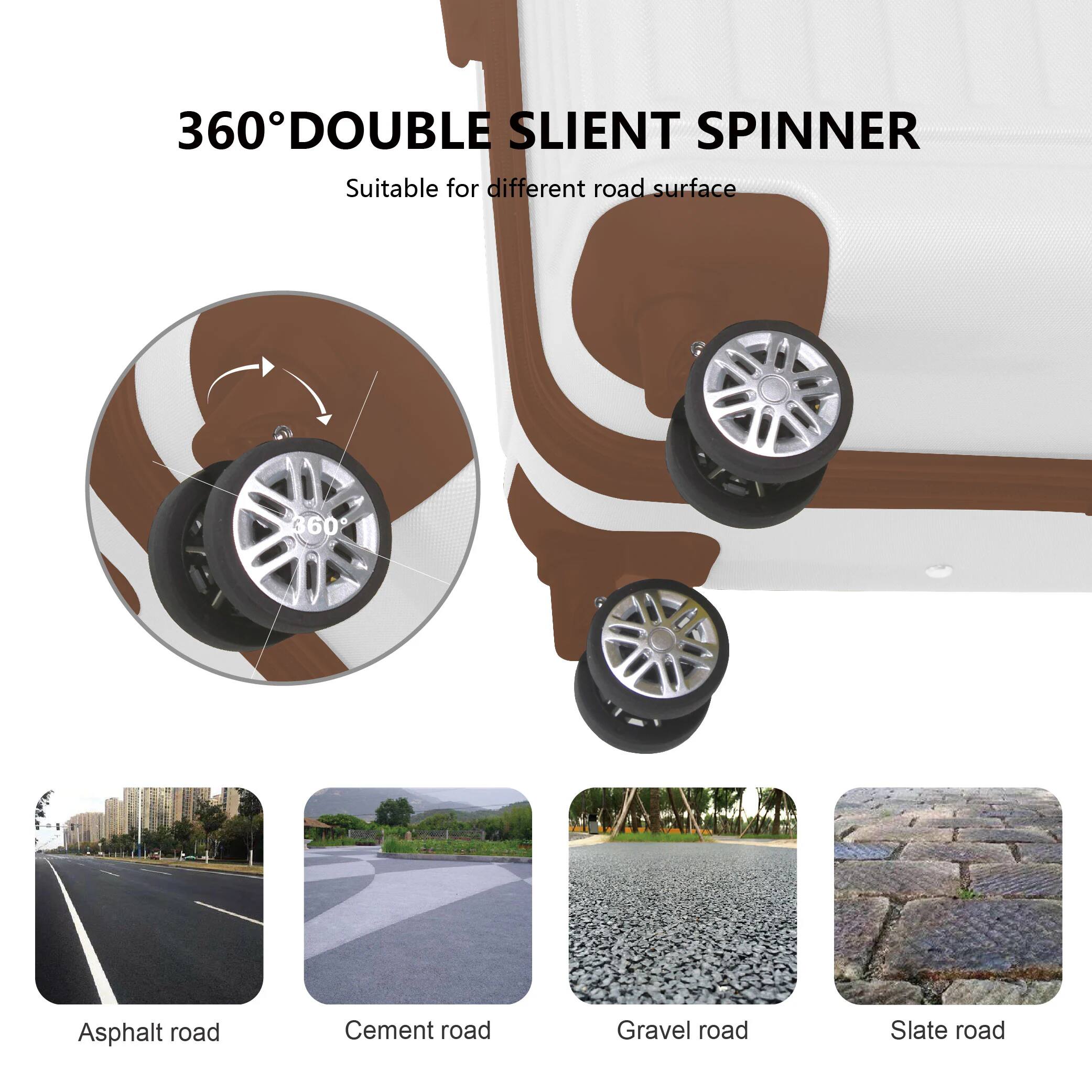 360° DOUBLE SILENT SPINNER  
Suitable for different road surface  
- Asphalt road  
- Cement road  
- Gravel road  
- Slate road
