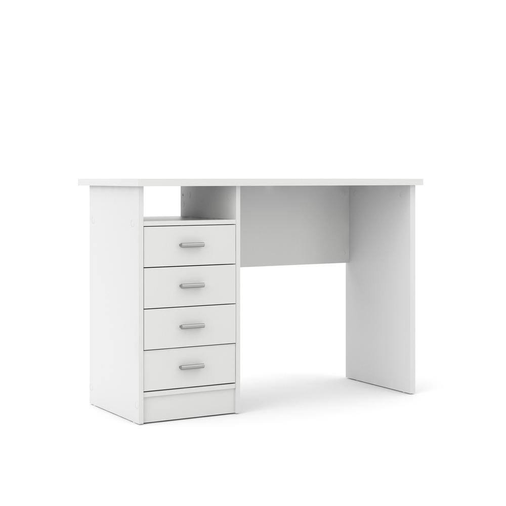 Angle. FurniFact - White Desk with 4 Drawers - Modern Office Desk for Storage and Productivity - White.