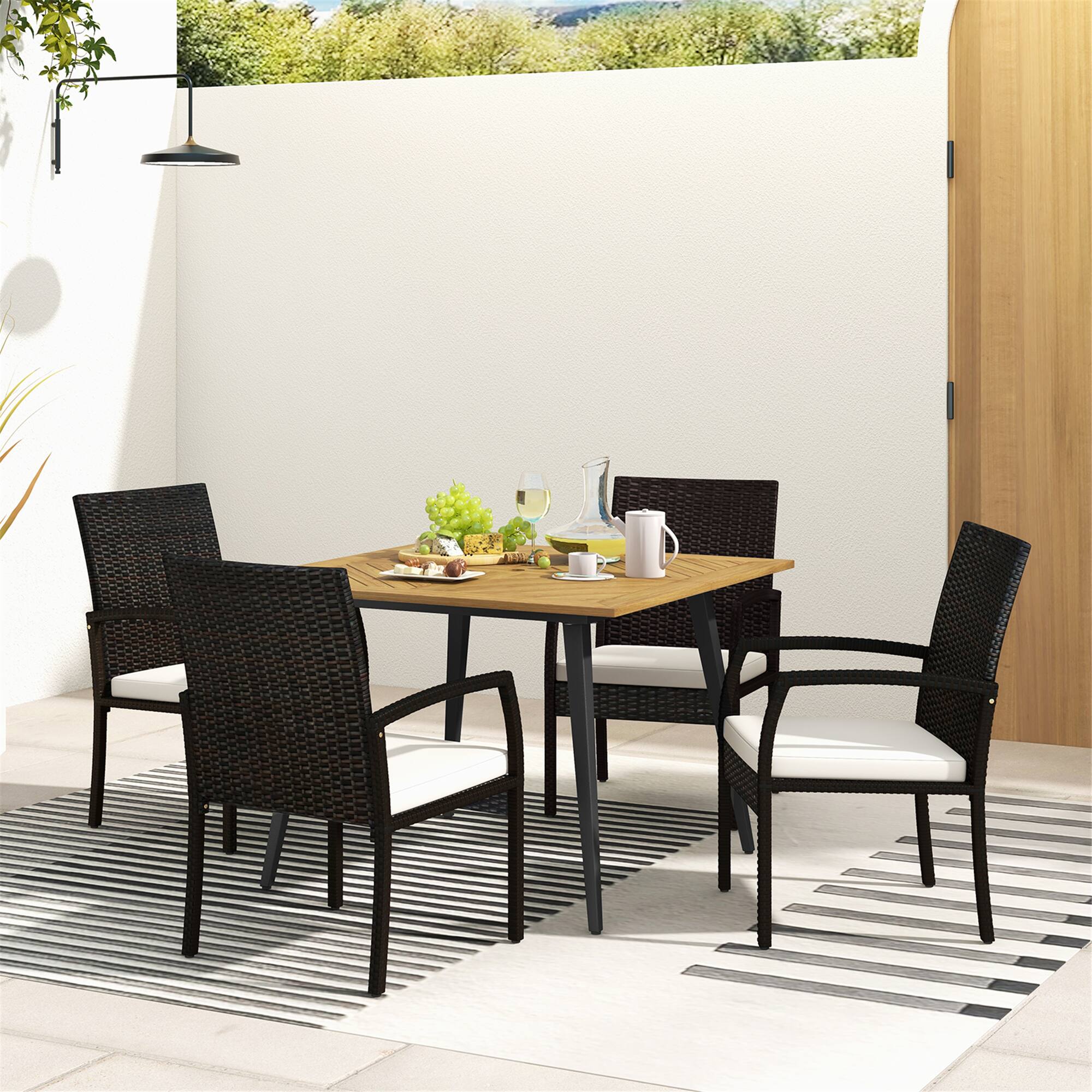 Alt View 1. Gymax - Gymax 5PCS Patio PE Wicker Dining Set 42.5'' Table w/ 1.9'' Umbrella Hole Chairs - Brown, White.