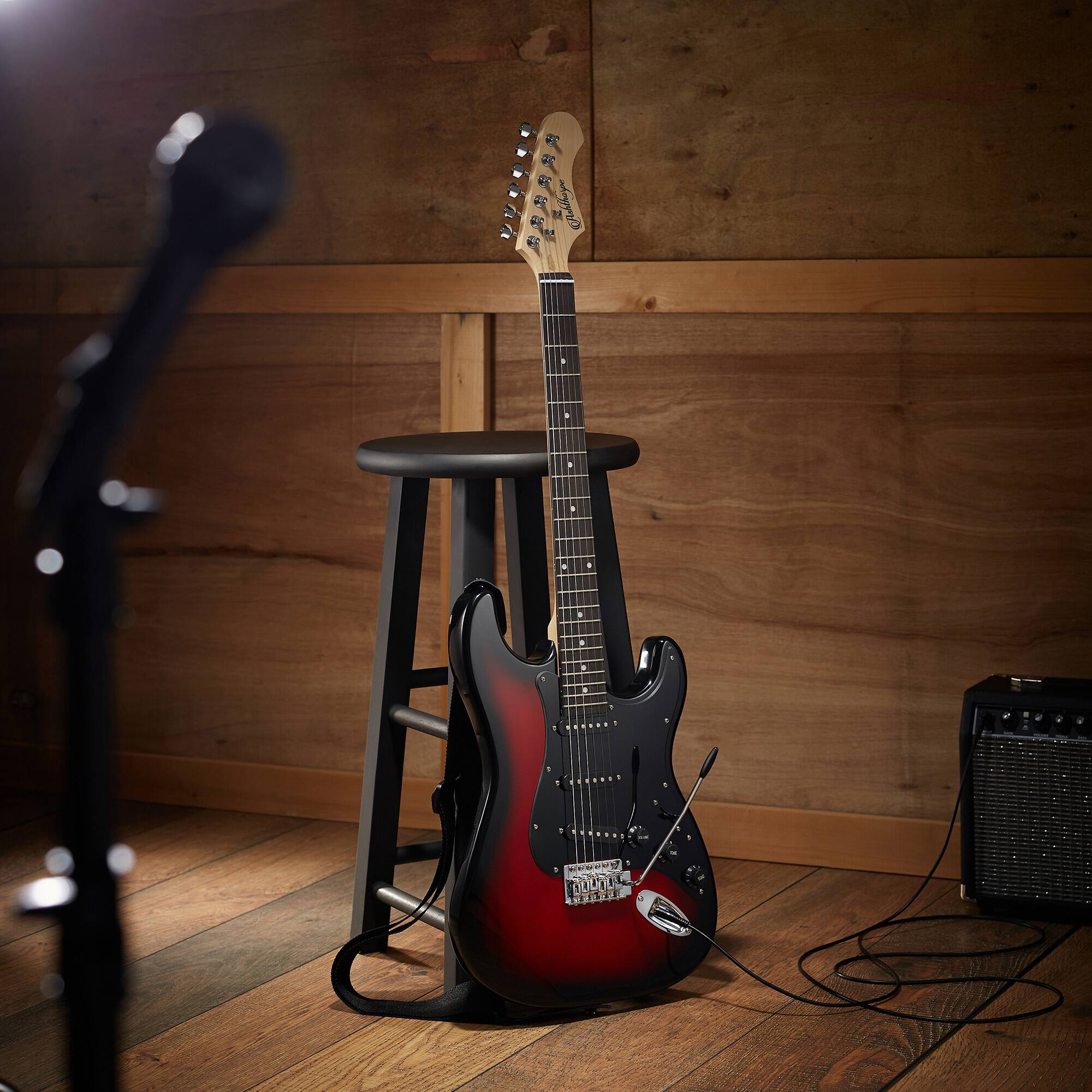Alt View 6. Ashthorpe - 39-in Full-Size Electric Guitar Beginner Kit with Gig Bag - Red-Black.