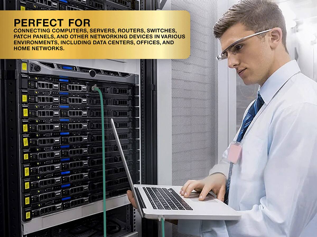 PERFECT FOR CONNECTING COMPUTERS, SERVERS, ROUTERS, SWITCHES, PATCH PANELS, AND OTHER NETWORKING DEVICES IN VARIOUS ENVIRONMENTS, INCLUDING DATA CENTERS, OFFICES, AND HOME NETWORKS.