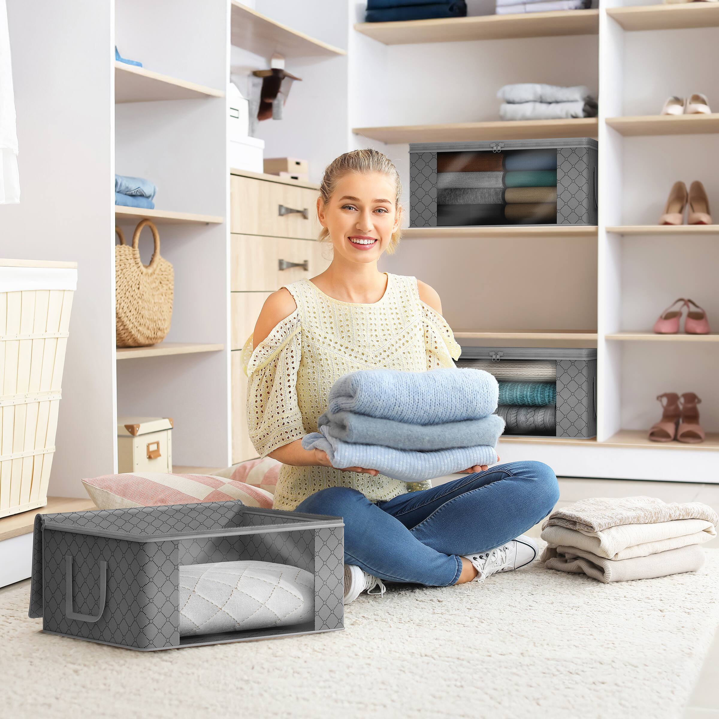 Sorbus Medium Clothes Storage Bags Foldable Blanket Storage Bins for  Organizing Bedroom, Closet, Clothing Gray SOK3-8PK - Best Buy, image size:900x900