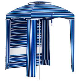 Outsunny - x 5.8' Cabana Umbrella for Travel, Walls, Vents, Ruffles, Carry Bag, Beach Umbrella - Blue Strip