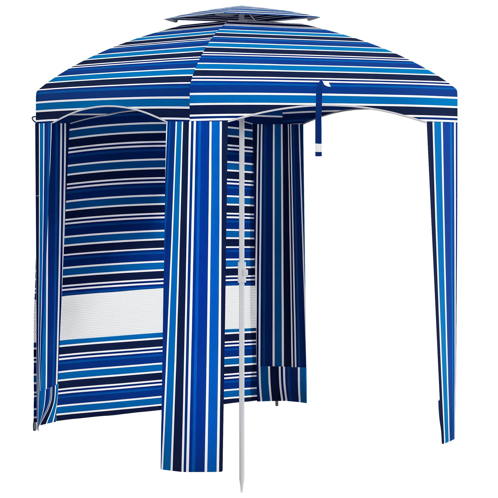 Front. Outsunny - x 5.8' Cabana Umbrella for Travel, Walls, Vents, Ruffles, Carry Bag, Beach Umbrella - Blue Strip.